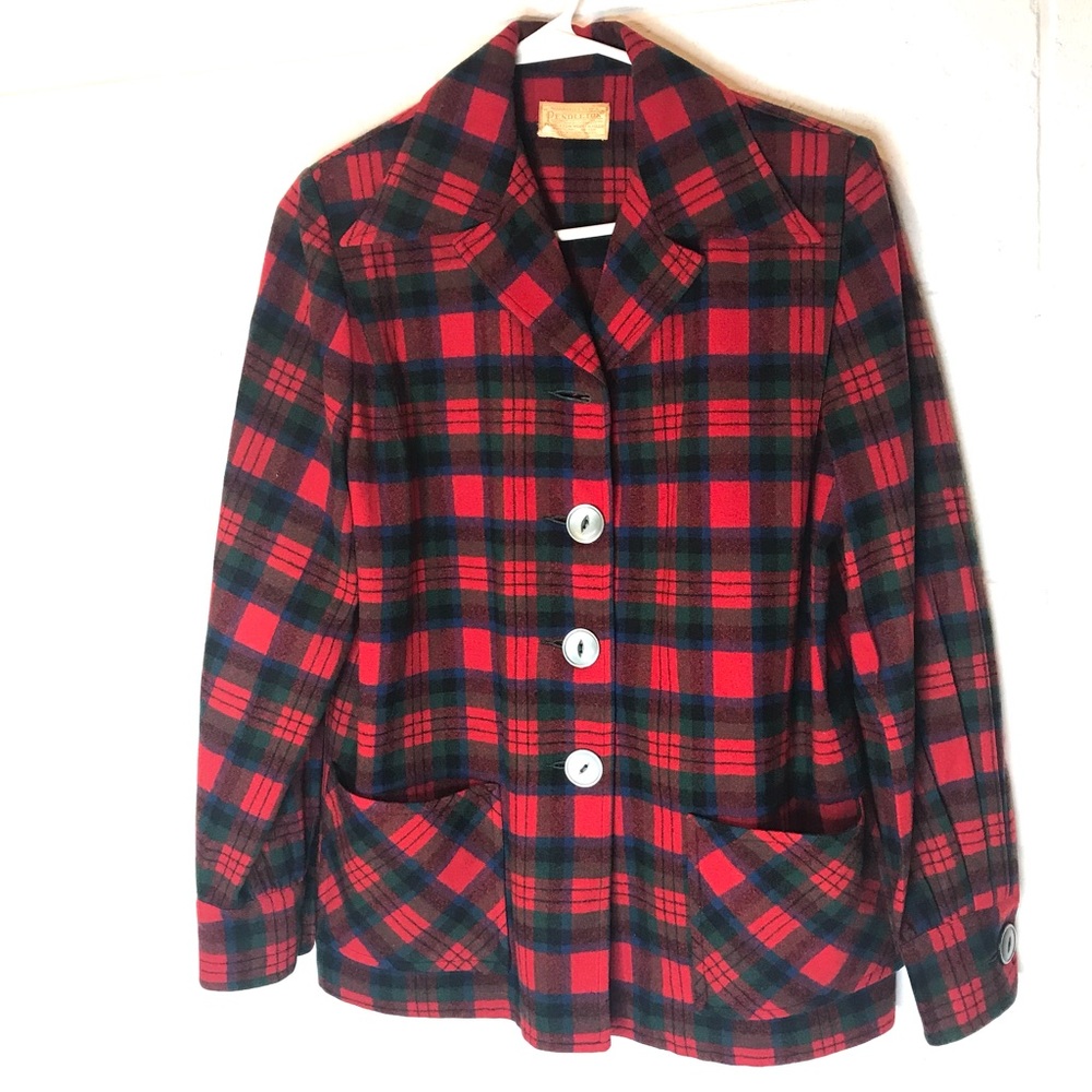 Pendleton Shacket Flannel Shirt Red Plaid Button Down Jacket Pockets - Picture 8 of 8